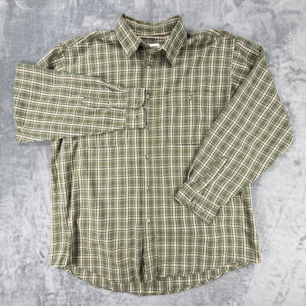Wrangler Rugged Wear Shirt Mens XL Green Plaid Cotton Button Down